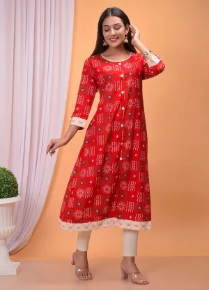 Designer Bandhej A line Kurti