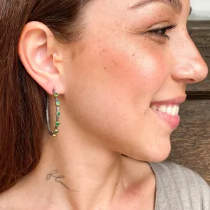 Designer Emerald Mixed Metal Silver Hoops