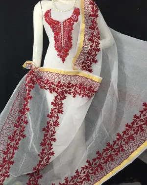 Designer Kota Doriya Embridery Work Suit In White