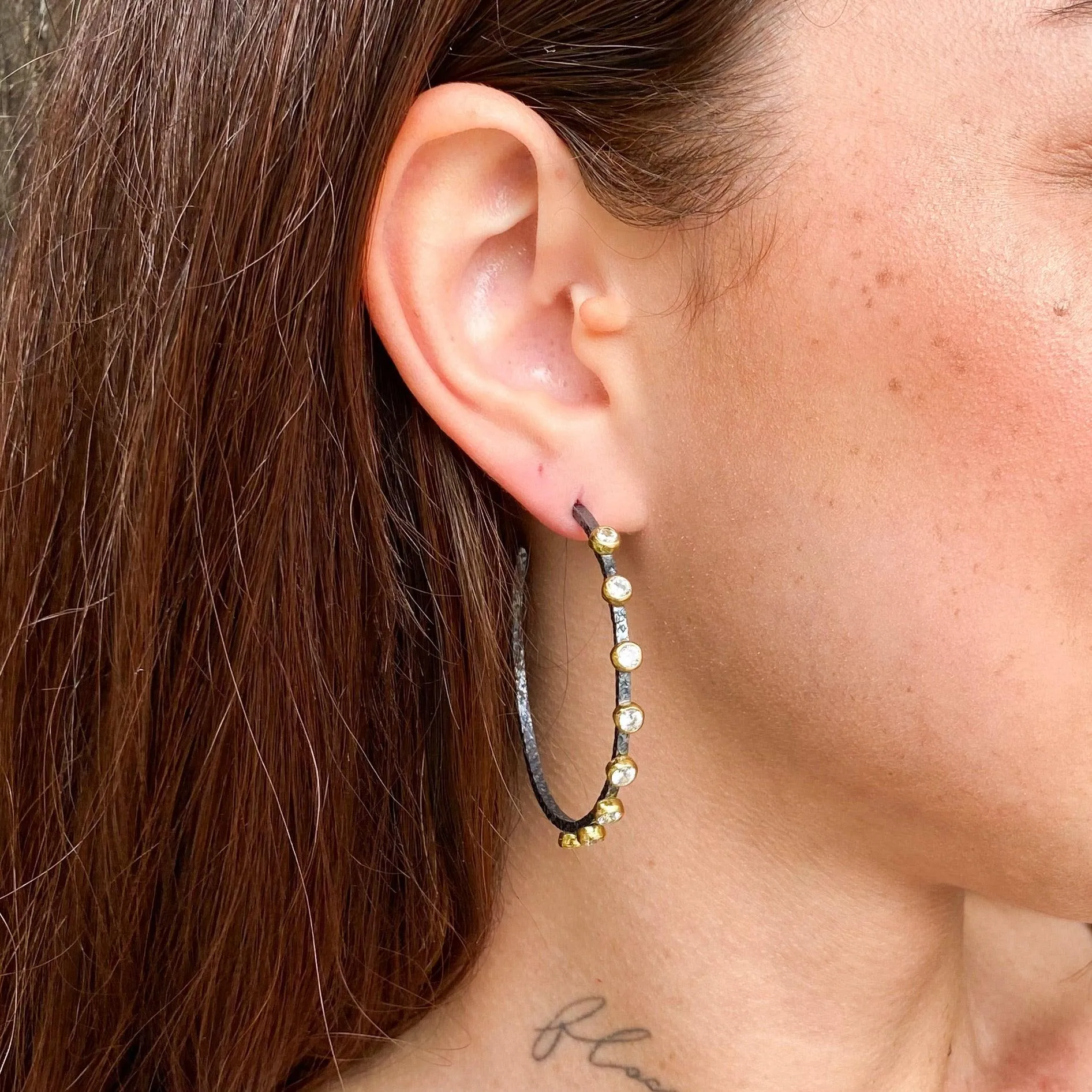 Designer Mixed Metal White Zirconium  Hoops