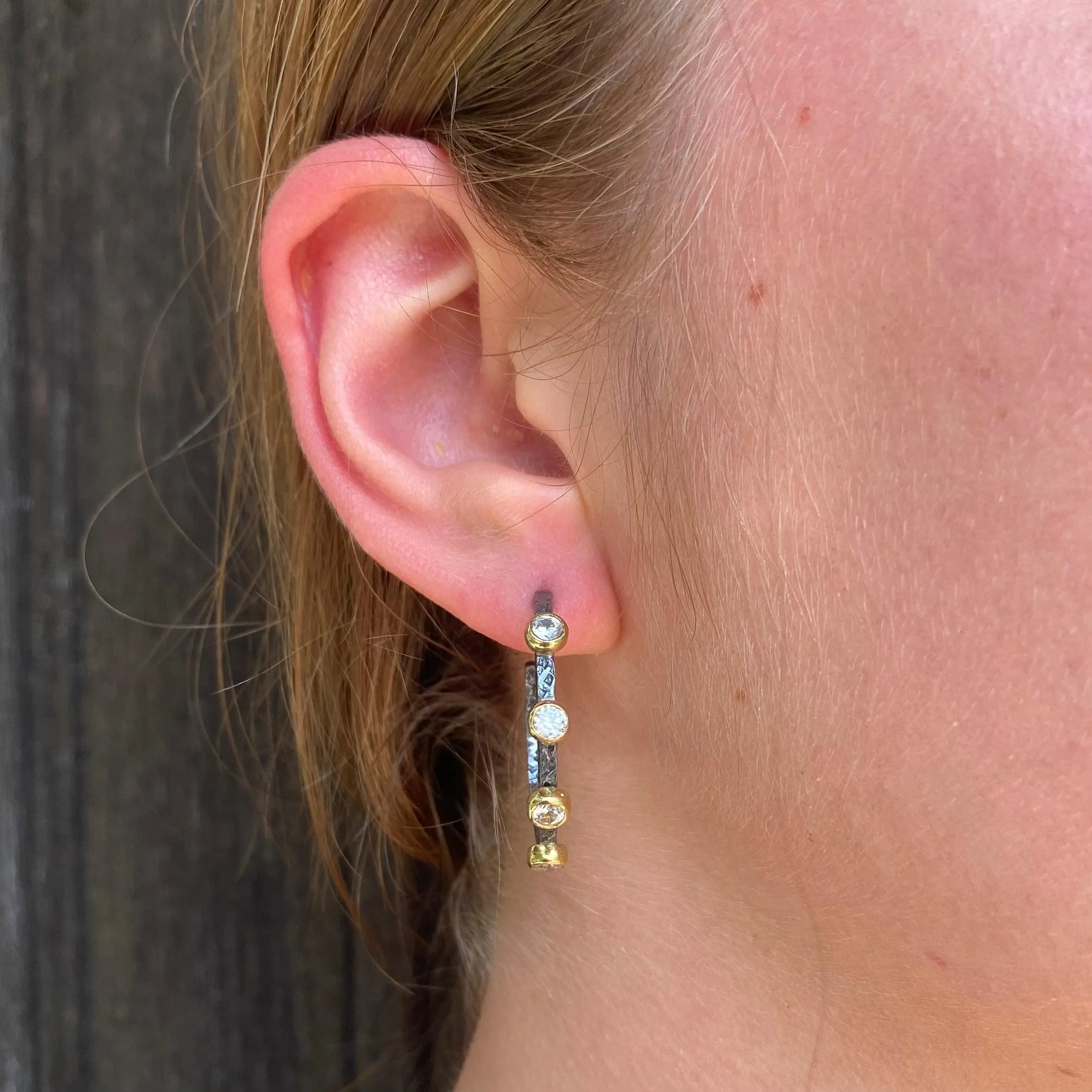 Designer Mixed Metal White Zirconium  Hoops