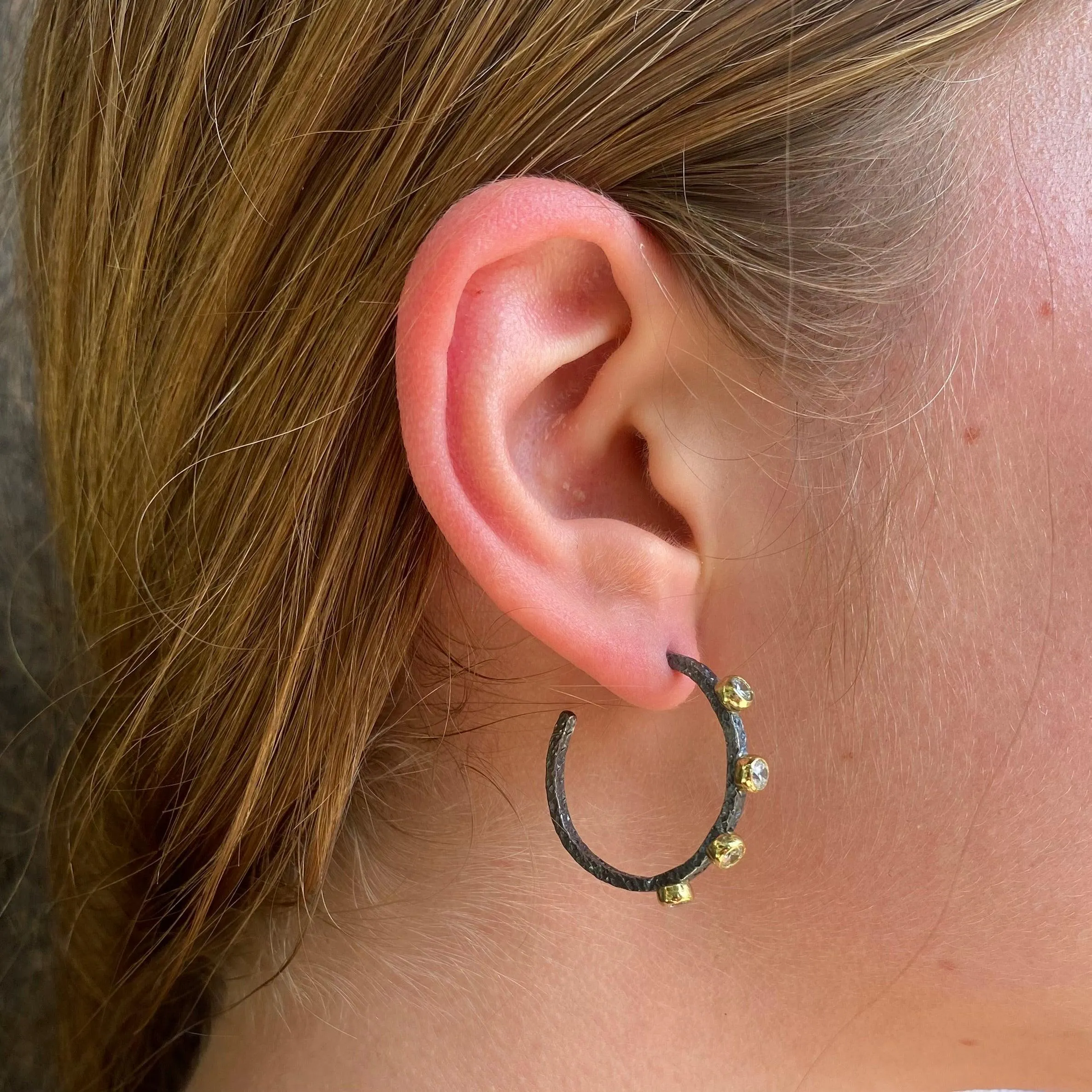 Designer Mixed Metal White Zirconium  Hoops