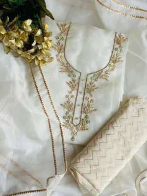 Designer Organza Salwar Suit In White