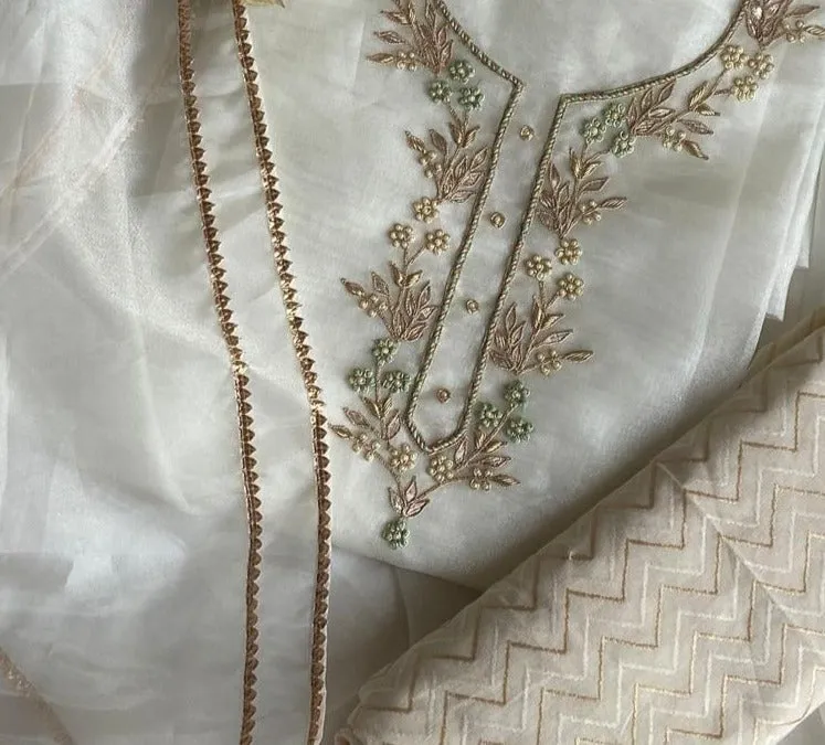 Designer Organza Salwar Suit In White