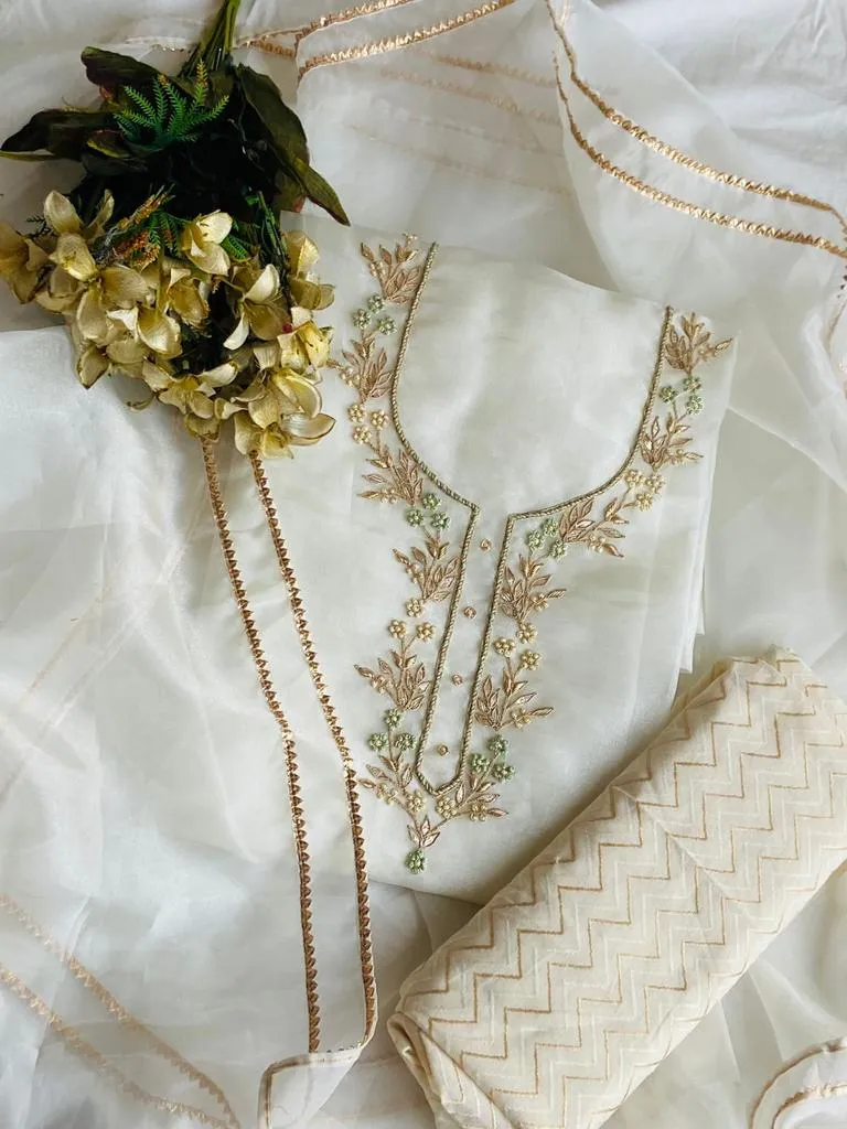 Designer Organza Salwar Suit In White