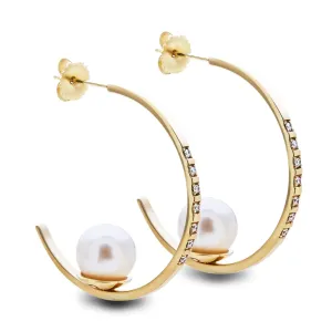 Diamond Floating Pearl Hoops