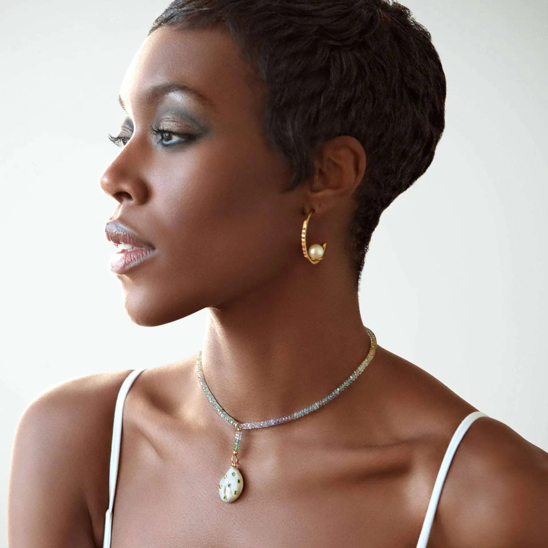 Diamond Floating Pearl Hoops
