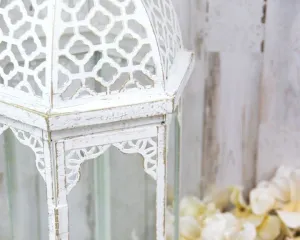 Distressed white ornate candle lantern