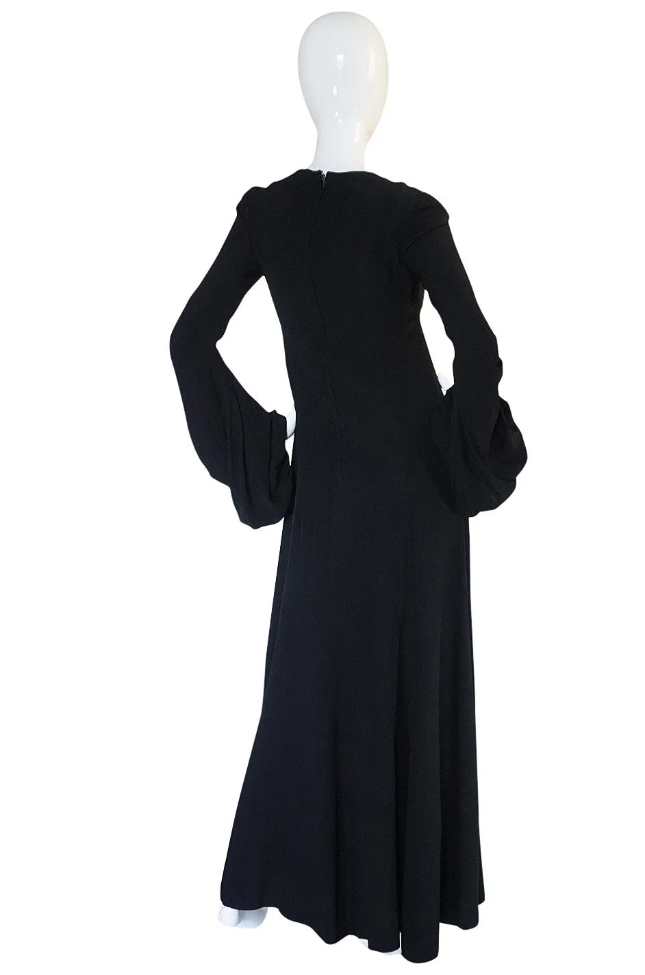 Documented 1970 Biba Bishop Sleeve Moss Crepe Dress