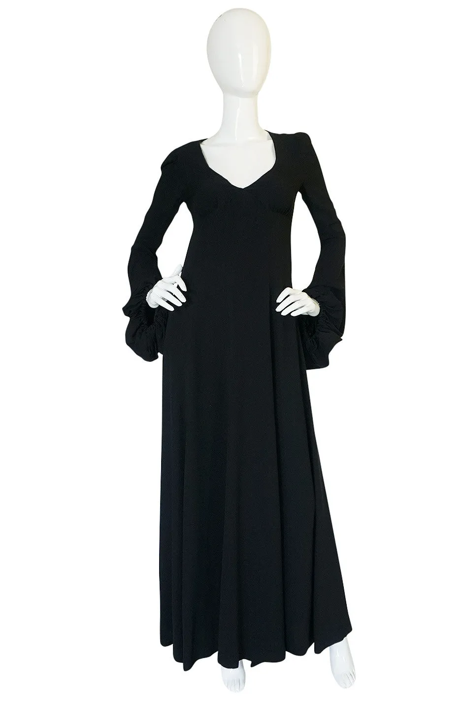 Documented 1970 Biba Bishop Sleeve Moss Crepe Dress