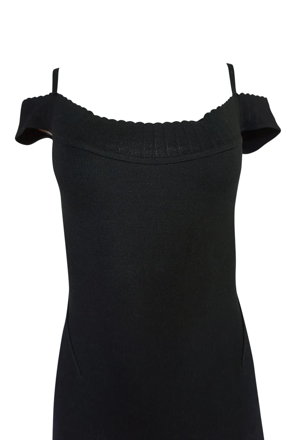 Documented 1992 Azzedine Alaia Off Shoulder Black Knit Dress
