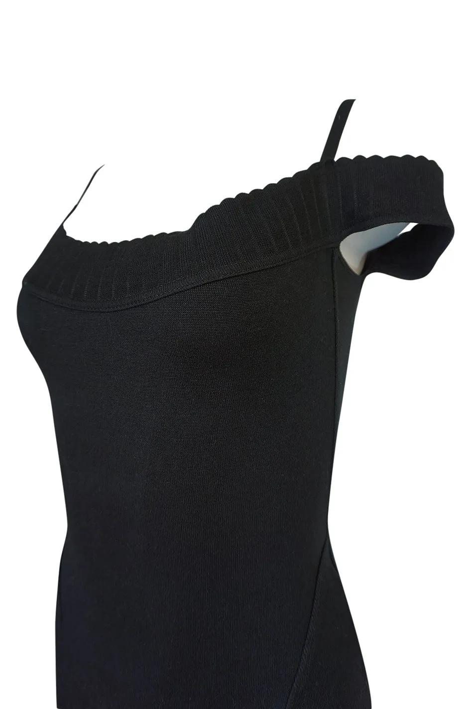 Documented 1992 Azzedine Alaia Off Shoulder Black Knit Dress