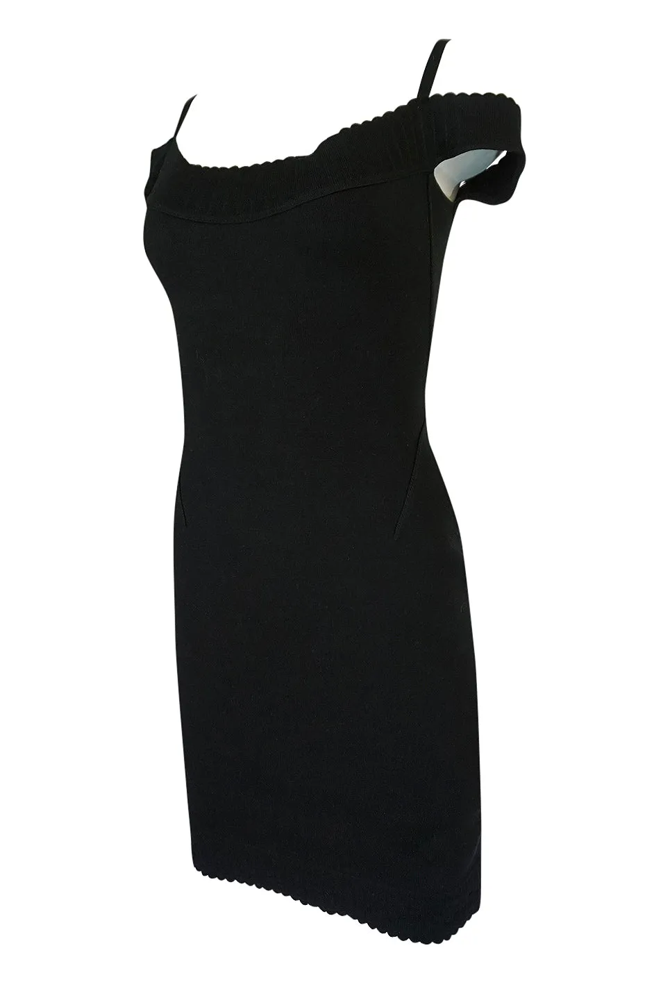 Documented 1992 Azzedine Alaia Off Shoulder Black Knit Dress
