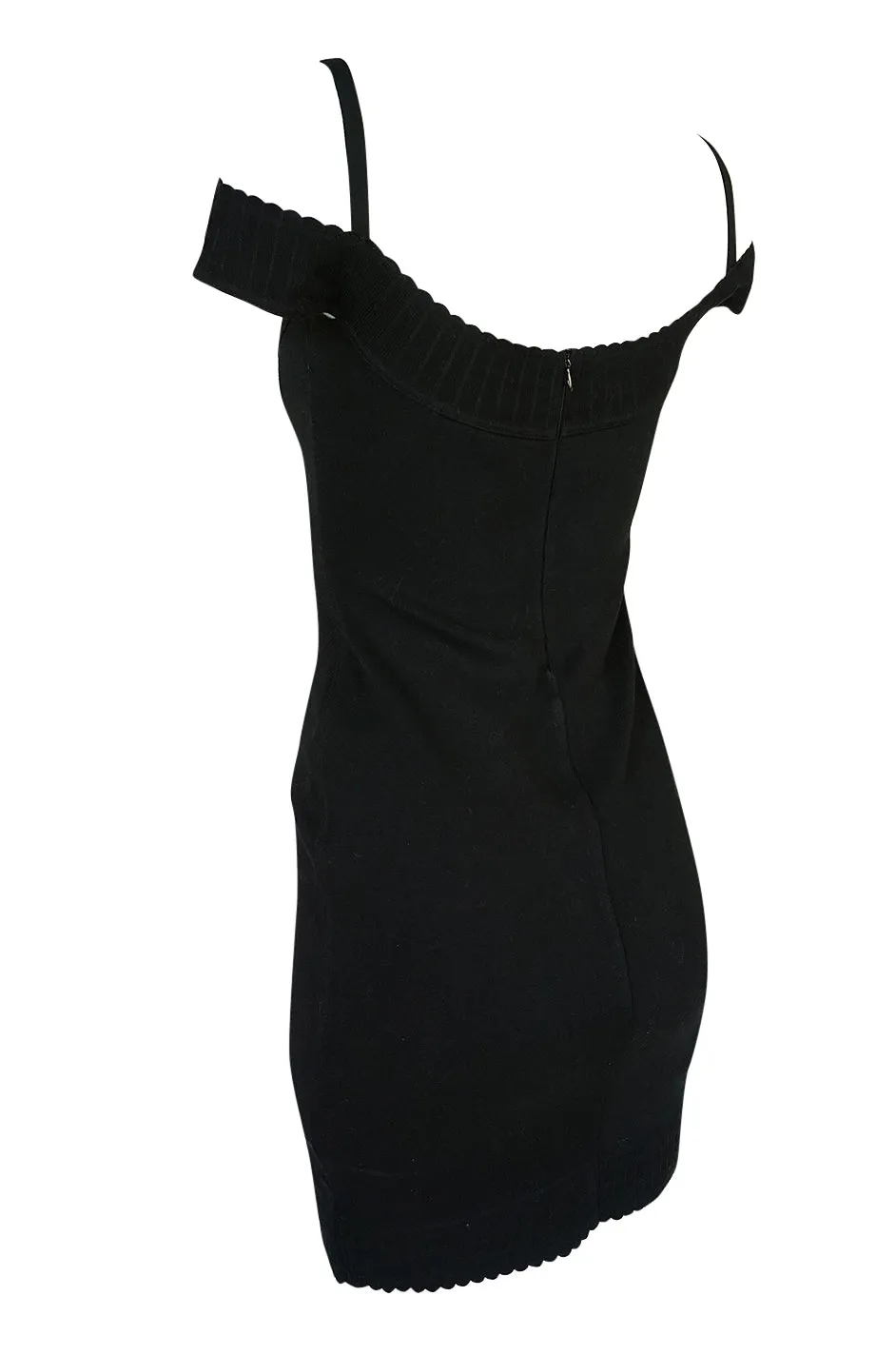 Documented 1992 Azzedine Alaia Off Shoulder Black Knit Dress