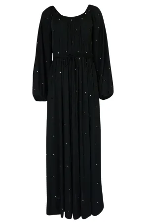 Documented c.1972 Donald Brooks Black Rhinestone Detailed Black Silk Jersey Dress