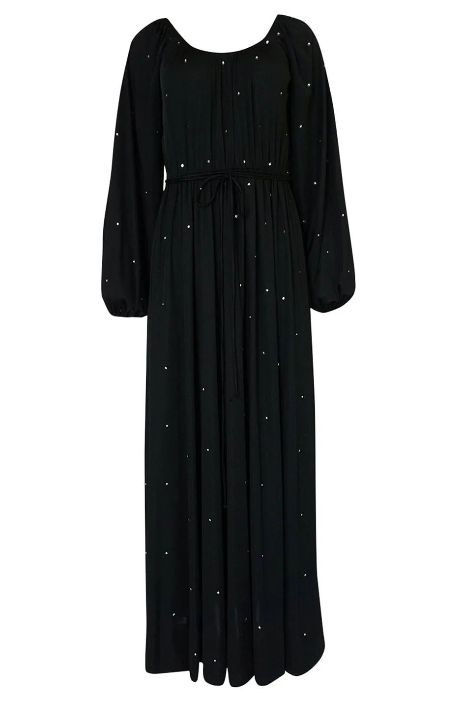 Documented c.1972 Donald Brooks Black Rhinestone Detailed Black Silk Jersey Dress