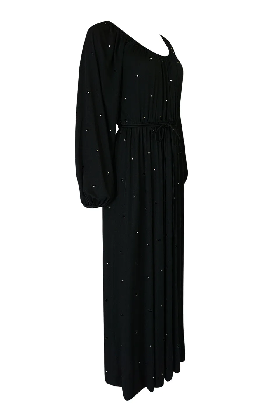 Documented c.1972 Donald Brooks Black Rhinestone Detailed Black Silk Jersey Dress