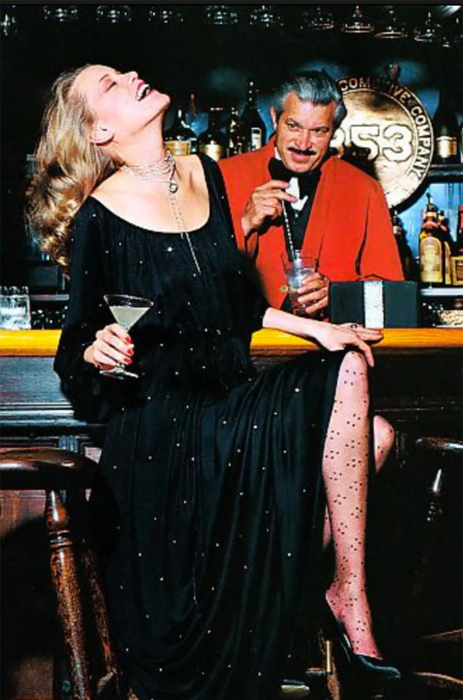 Documented c.1972 Donald Brooks Black Rhinestone Detailed Black Silk Jersey Dress