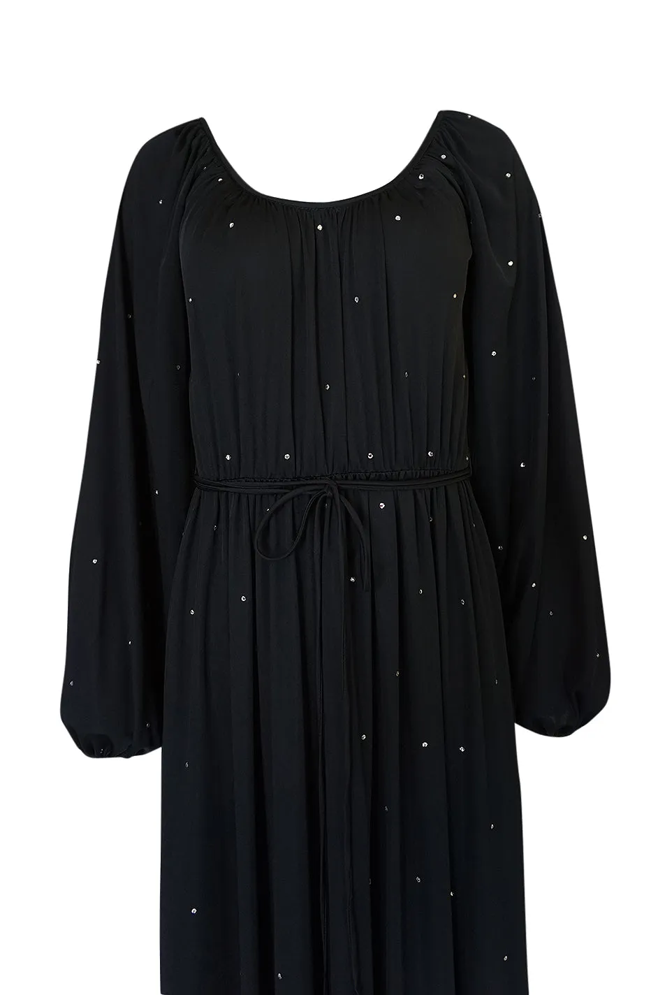 Documented c.1972 Donald Brooks Black Rhinestone Detailed Black Silk Jersey Dress