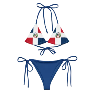 Dominican Republic Flag Two Piece Blue String Bikini Set Swimsuit