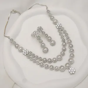 Double Necklace Pearl Zirconia Designer Set