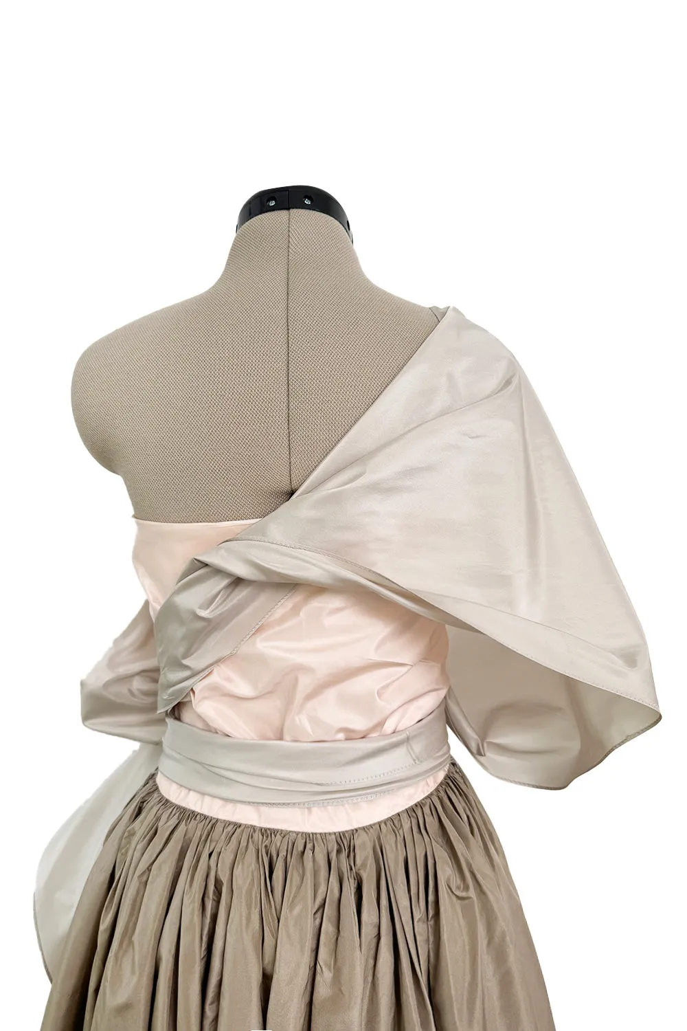 Dreamy Early 1980s Bill Blass Pink, Champagne  & Taupe Silk One Shoulder Dress w Full Skirt