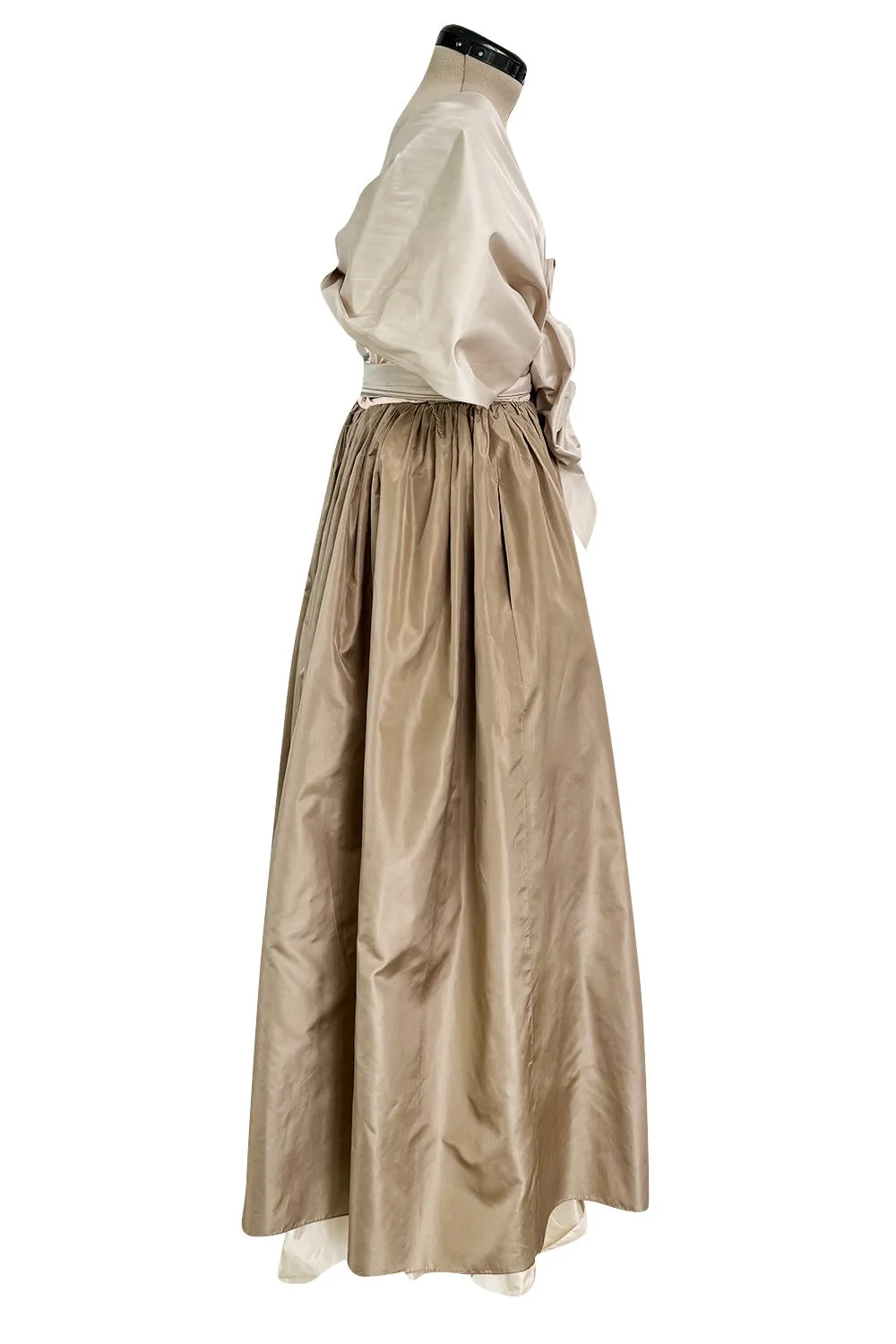 Dreamy Early 1980s Bill Blass Pink, Champagne  & Taupe Silk One Shoulder Dress w Full Skirt