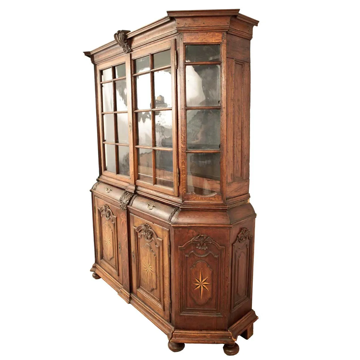 Dutch Baroque Inlaid Oak and Glass Display Cabinet