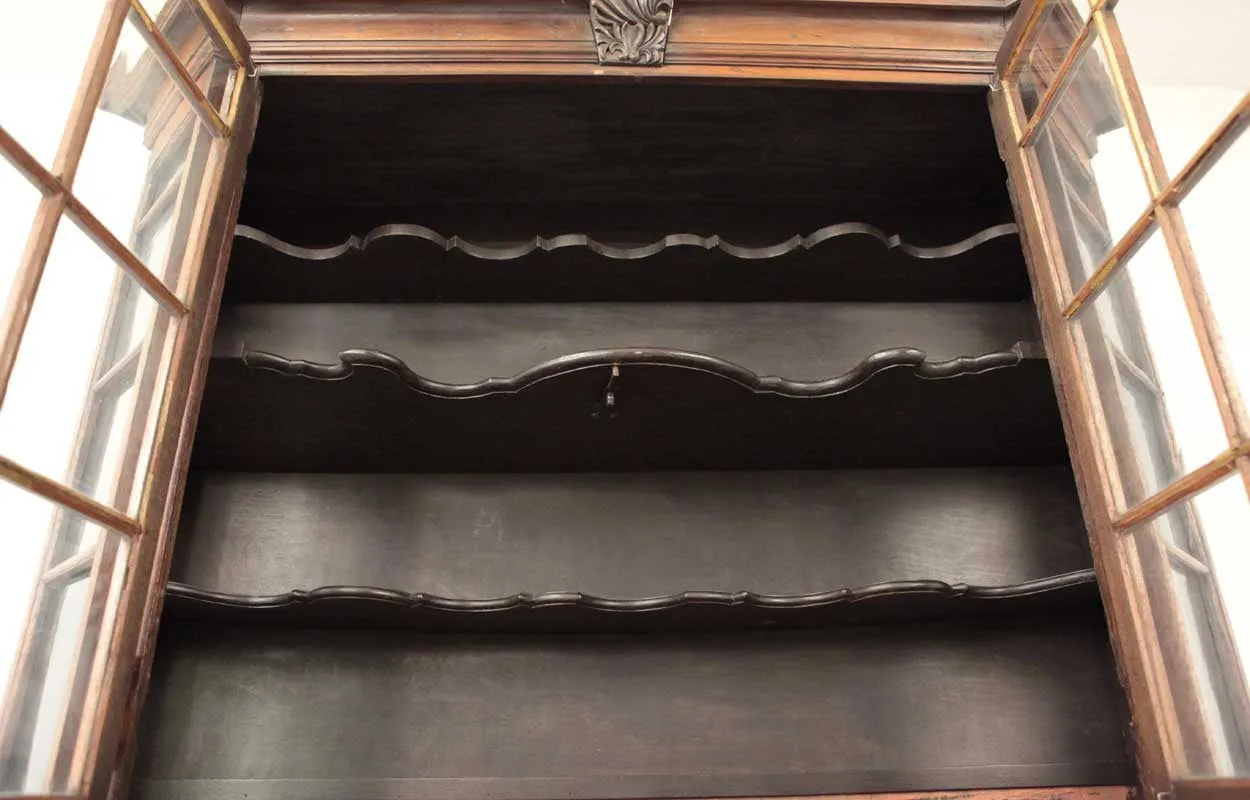 Dutch Baroque Inlaid Oak and Glass Display Cabinet