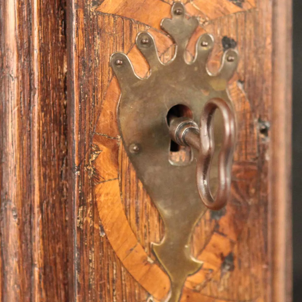 Dutch Baroque Inlaid Oak and Glass Display Cabinet