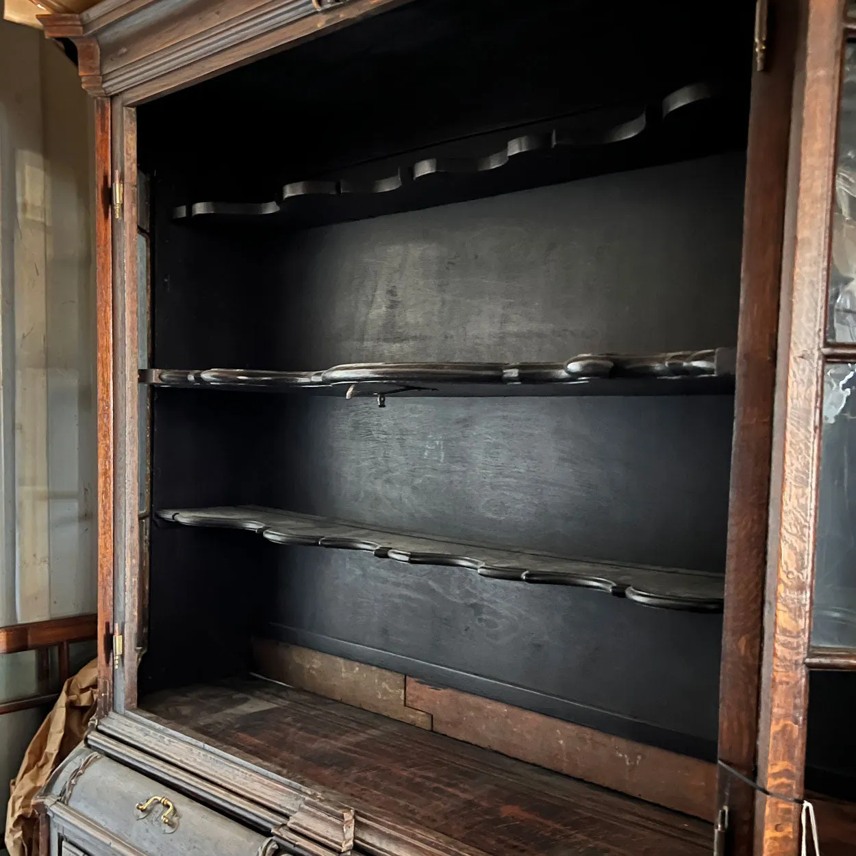 Dutch Baroque Inlaid Oak and Glass Display Cabinet