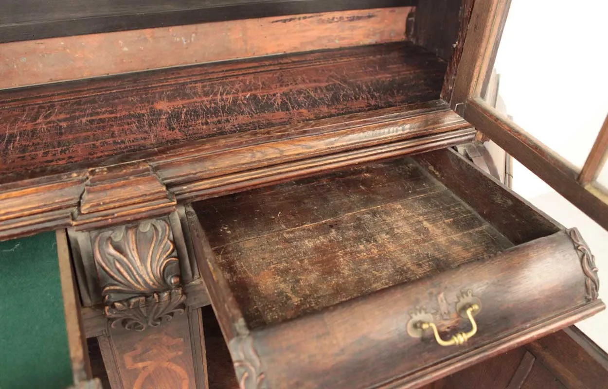 Dutch Baroque Inlaid Oak and Glass Display Cabinet