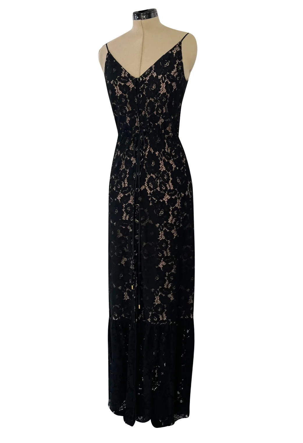 Easy to Wear 2010s Lanvin by Alber Elbaz Black Lace Illusion Dress w Button Front