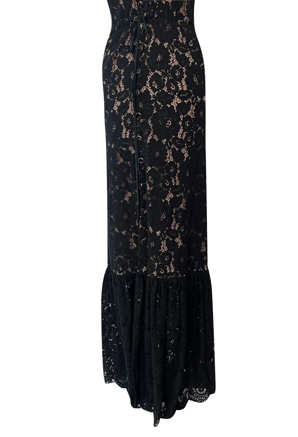 Easy to Wear 2010s Lanvin by Alber Elbaz Black Lace Illusion Dress w Button Front