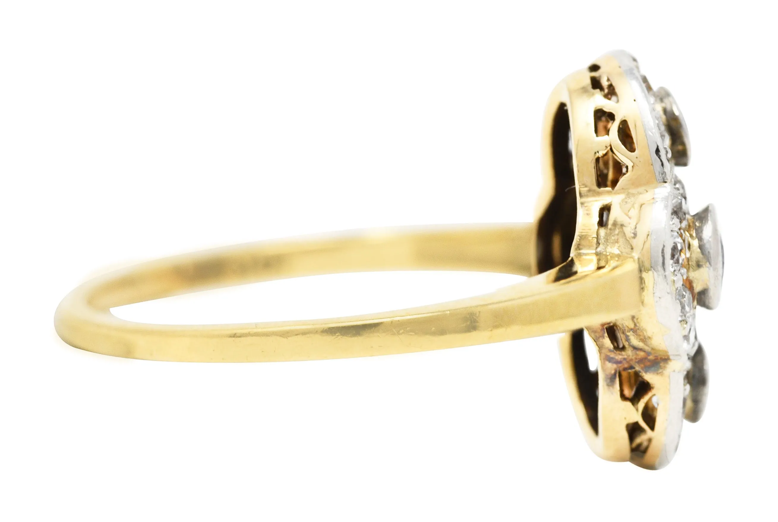 Edwardian 1.40 CTW Sapphire Diamond Platinum-Topped 14 Karat Yellow Gold Antique Quatrefoil Dinner Ring