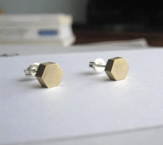 Elegant and Affordable - Hand-Made Solid Brass Hexagon Studs - 0032