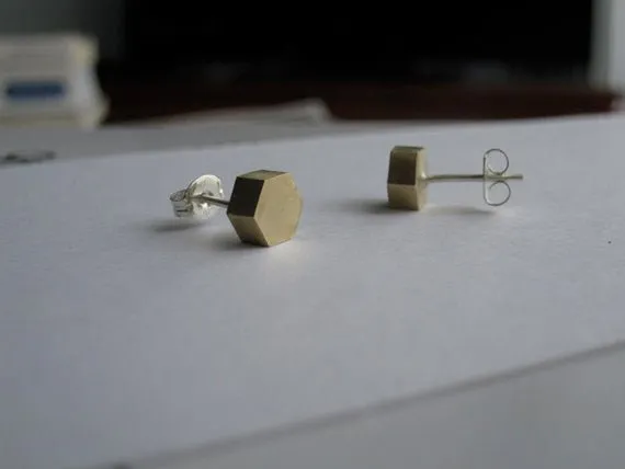 Elegant and Affordable - Hand-Made Solid Brass Hexagon Studs - 0032