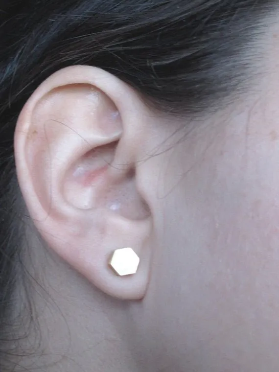 Elegant and Affordable - Hand-Made Solid Brass Hexagon Studs - 0032