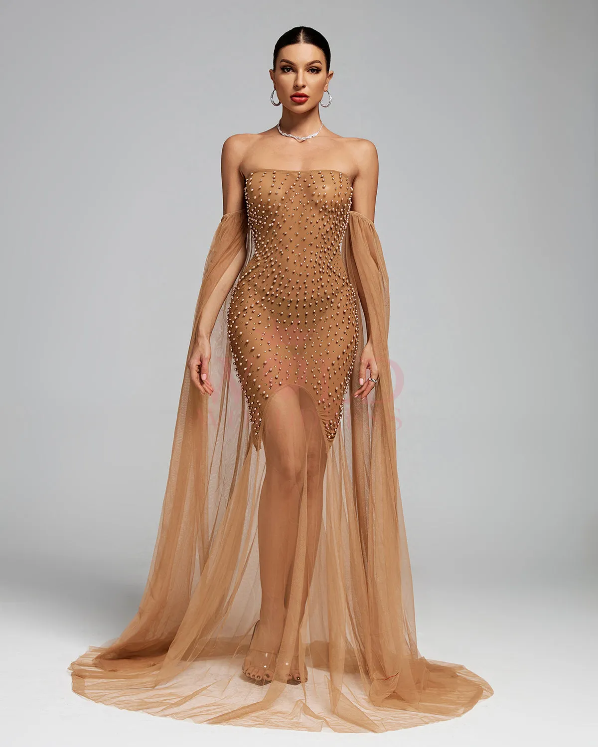 Elegant Beaded Corset Mesh Prom Dress