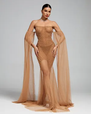 Elegant Beaded Corset Mesh Prom Dress