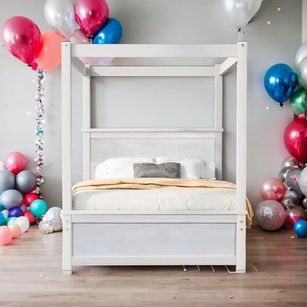 Elegant Design Full Size Wood Canopy Bed with Four Drawers Kids