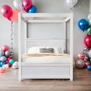 Elegant Design Full Size Wood Canopy Bed with Four Drawers Kids