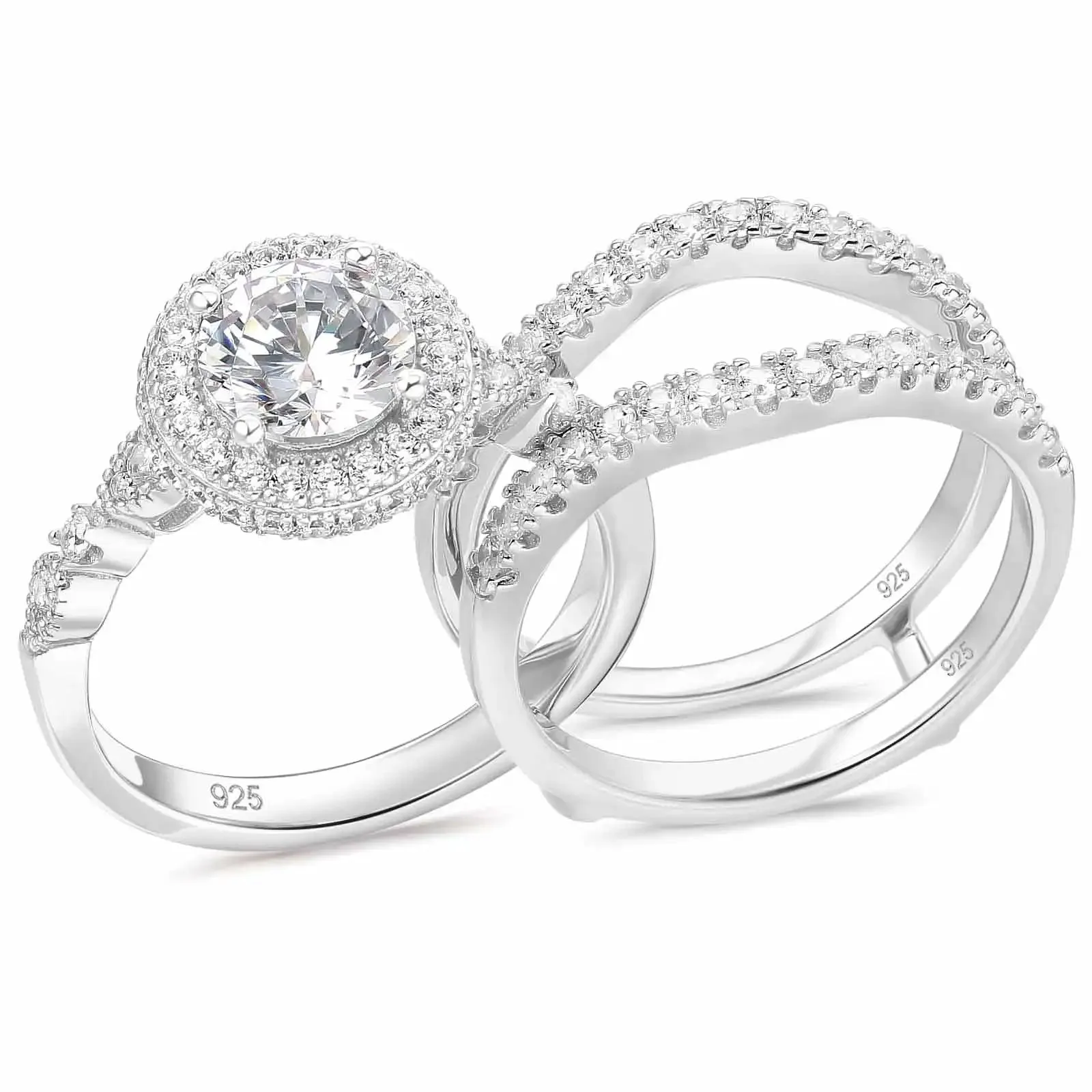 Elegant Diamond Halo Engagement Ring Set