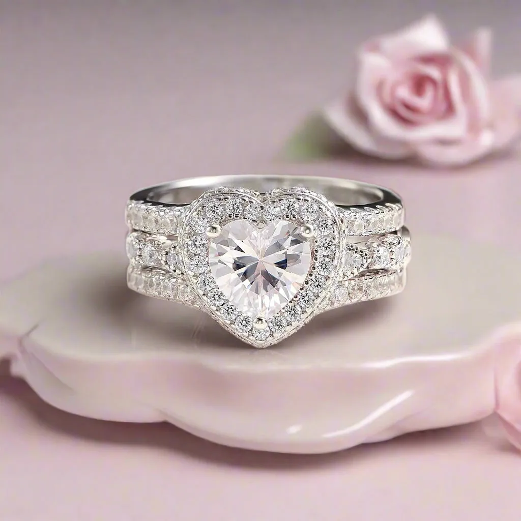 Elegant Diamond Halo Engagement Ring Set