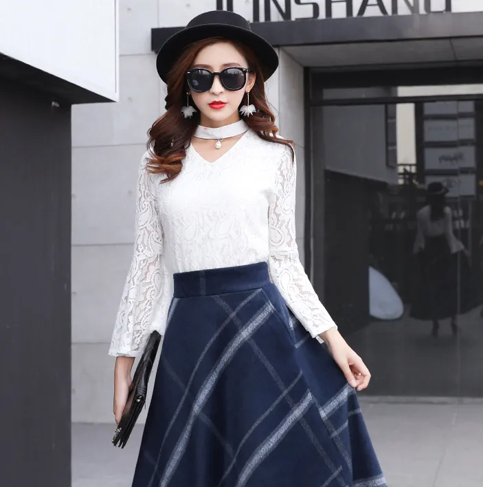 Elegant Full Length Plaid Skirt