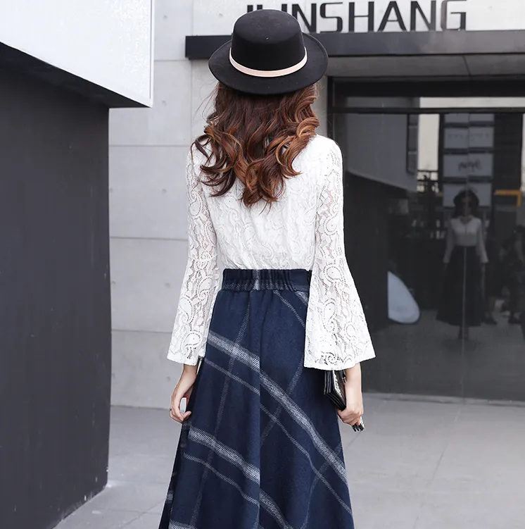 Elegant Full Length Plaid Skirt
