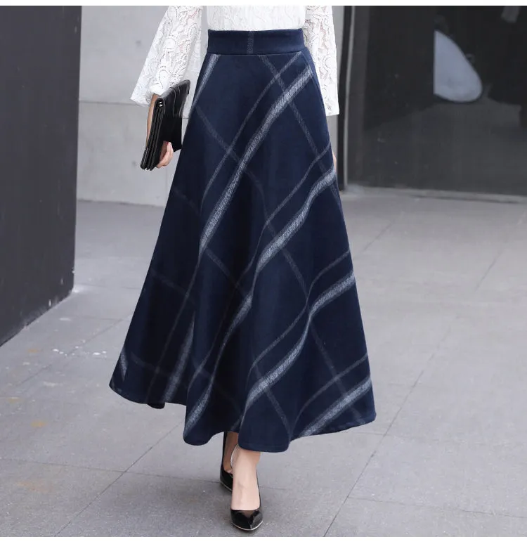 Elegant Full Length Plaid Skirt