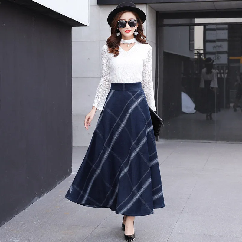 Elegant Full Length Plaid Skirt