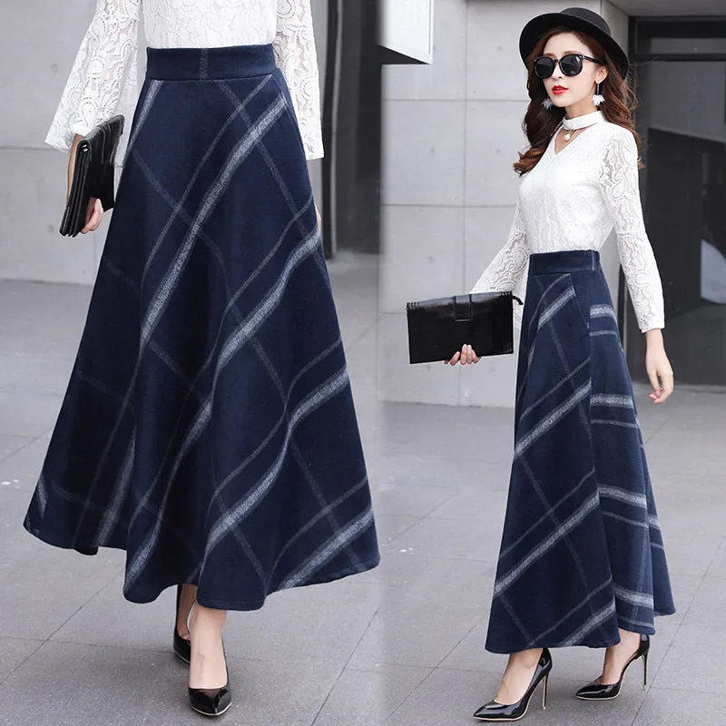 Elegant Full Length Plaid Skirt