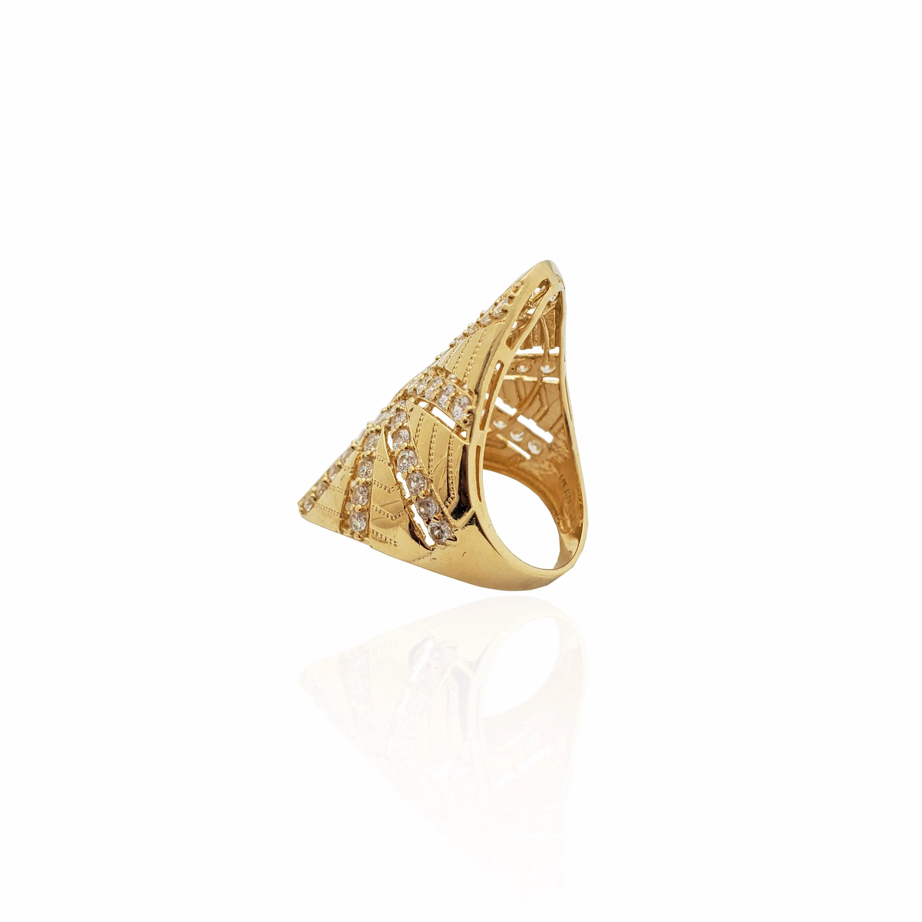 Elegant Long Finger CZ Ring (14K).